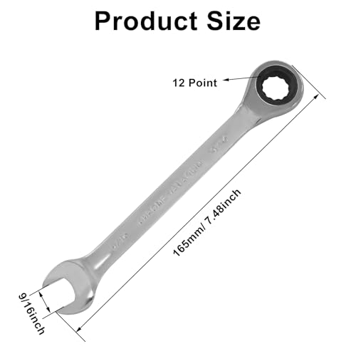 2 Pcs 9/16 Inch Ratchet Wrench Imperial Ratcheting Combination Wrench Set, 12 Point, 72 Teeth for Projects SAE Tight Spaces - size: 9/16 Inch