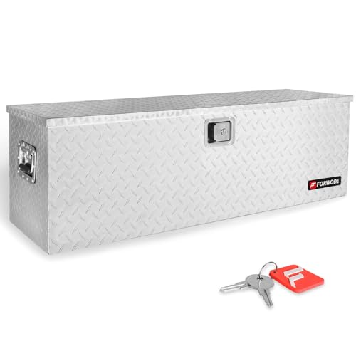 FORWODE 48 Inch Aluminum Truck Tool Box Lockable Truck Bed Tool Box Waterproof Truck Bed Storage Box with Gas Struts & Side Handle Truck Tool Chest for Pickup, Truck Bed, RV, Trailer & Garage (Silver) - color: Silver, size: 48x15x15 inch