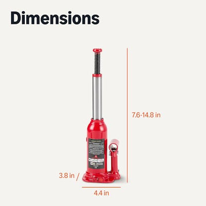 Amazon Basics Hydraulic Welded Bottle and Car Jack, 4.4 Short Ton/4 Metric Ton/4 Tonne/4000 kg Capacity, 7.4–14.3 Inch (18.8–36.3 cm) Lifting Range, Slow Release, Suitable for Cars, Red - size: 4.4 Short Ton/ 4 Metric Ton/ 4 Tonne / 4000 kg