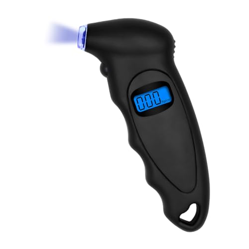 Digital Tire Pressure Gauge, 150PSI 4 Settings High Accuracy Tire Gauge with Backlit LCD and Non-Slip Grip, Easy to Read Air Pressure Gauge for Cars, Trucks and Bicycles (Black) - color: Black