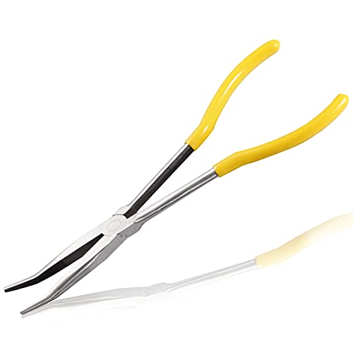 11-Inch Long Reach Bent Nose Pliers with Serrated Jaws 25 Degree Angled Needle Nose Plier Angled Pliers, Long Reach Plier for Hard to Reach Narrow Spaces & Limited Clearance Areas - style: 25 Degree angled pliers