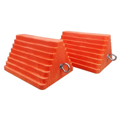 HOXWELL 2 Packs Wheel Chocks Heavy Duty Orange with Eyebolt, Vehicle Chock for Travel Trailers, Camper, Truck, Car and ATV, 9.1" Length x 7.1" Width x 5.5" Height - color: Orange-2 pcs
