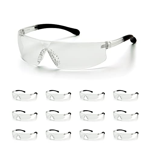 ATERET Protective Polycarbonate Safety Glasses w/TPR Coated Temples & Anti-Slip Nose Piece For Eyes Safety Protection - color: Clear/Coreno, size: 12 pairs