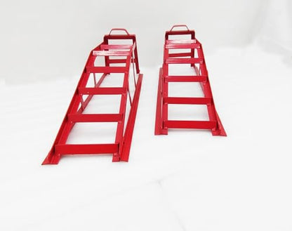 Low Profile Car Ramps,3-Ton Heavy-Duty Steel Service Ramps with Tire Stops for Safe Lifts,Ideal for Oil Changes & Maintenance on Low Clearance Vehicles,3FT,Red (2-Pack)