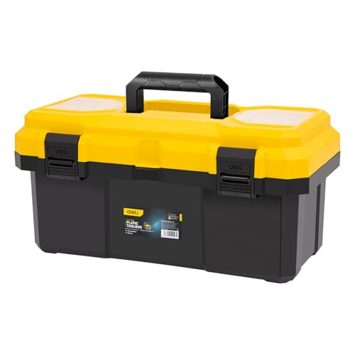 16 Inch Tool Box with Lock, 2-Layer Heavy-Duty Organizer with Removable Tray, Liftable Lid for Small Parts, 25lb Capacity & Carry Handle for Tools, Camping, Medical Supply Storage - size: 16”
