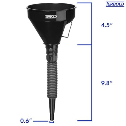 Automotive Flex Funnel with Hose | Wide Mouth Flexible Oil Funnel for Automotive Use - Gas, Transmission Fluid, Car Fuel, Oil Change (Black) - color: Black