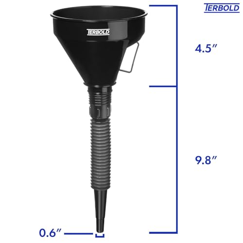 Automotive Flex Funnel with Hose | Wide Mouth Flexible Oil Funnel for Automotive Use - Gas, Transmission Fluid, Car Fuel, Oil Change (Black) - color: Black