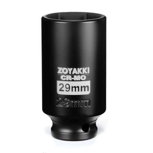 29mm Socket 1/2" Drive Deep 6 Pt CR-MO Metric Impact Socket for Axle Shaft Nut Removal - size: 29mm, style: 1/2" Drive Deep