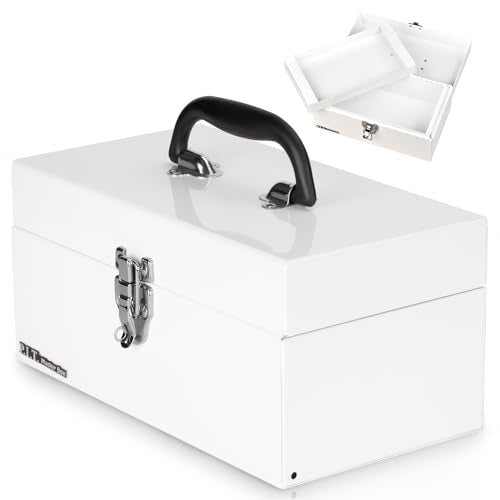 P.I.T. 12 Inch Tool Box,Portable Small Steel ToolBox with Metal Latch Closure for Household, Warehouse,Tools Storage,White - color: White, size: 12 Inch