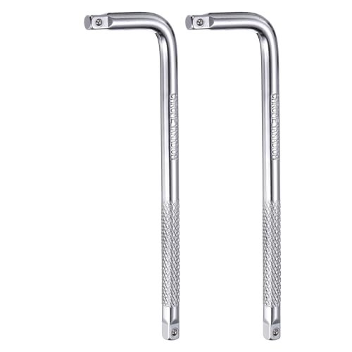 HARFINGTON 2 Pcs Socket Breaker Bar 1/4" Drive 6" Long 40CR Alloy Steel L-Shape Extension Bar Axle Nut Socket Wrench for Car Mechanical Equipment Repair, Silver - size: 1/4"x6"