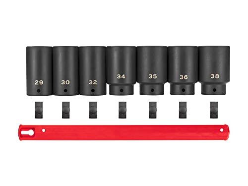 TEKTON 1/2 Inch Drive Axle Nut Impact Socket Set, 7-Piece | SID92101 - size: 7-Piece (29-38 mm), Rail