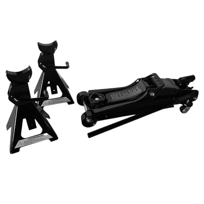 2.5 Ton Car Truck Floor Jack Service Heavy Duty Steel Hydraulic Low | Profile Jack with 2 Jack Stands Tire Repair Kit for Garages Automotive Repair Shops Lifting Range 3.3"-15"