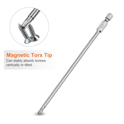 HARFINGTON 2pcs T20 Security Torx Bit 1/4" Hex Shank 6" Long S2 Steel Magnetic Tamper Resistant Star Bits Screwdriver Torx Head with Hole for Driver Drill Bits Remove Fastening Screws - size: T20