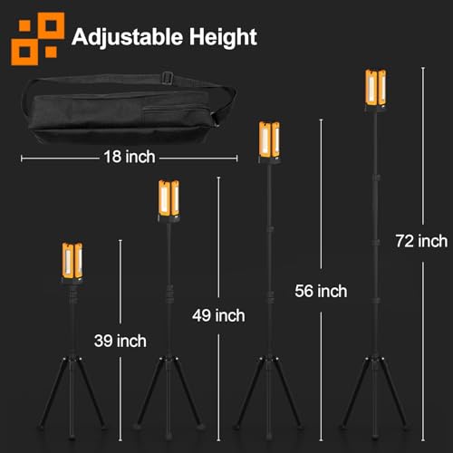 13200mAh Rechargeable Solar Work Light with Folding Stand and Carrying Bag, AODOO 8000 Lumen Stepless Dimmable , White/Warm/Nature White/RED(SOS) with Detachable Tripod (Orange) - color: Orange
