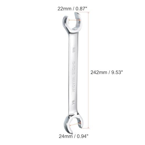 HARFINGTON Flare Nut Metric Wrench 22mm x 24mm CR-V Mirror Polished Chrome Plating Metric Wrench for DIY Hand-making Automotive Repairs and Household Maintenance - size: 22mm x 24mm