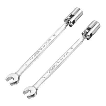 HARFINGTON 2 Pcs 9mm Swivel Head Socket Combination Spanner Wrench CR-V Steel Rotary Torx Socket Head Open End Wrenches Spanner Mirror Polishing for Auto Car Repairing - size: 9mm