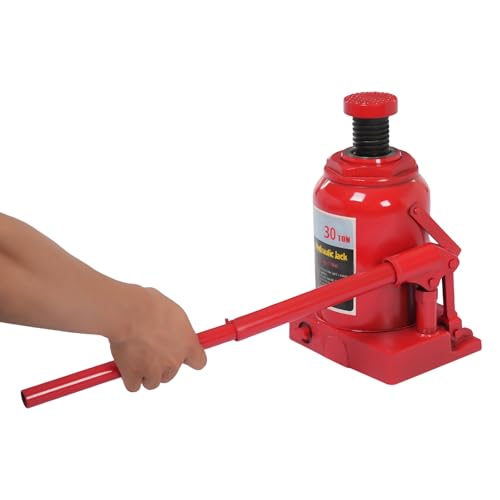 mignonnememe 30 Ton Low Profile Welded Bottle Jack, Hydraulic Jack for Lifting Cars, Trucks, Heavy Equipment, 9.25in Body Height, 66,138 lbs Capacity, Red