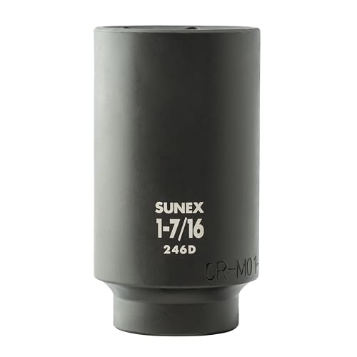SUNEX TOOLS 2641, 1/2 Inch Drive Deep Impact Socket Set, 19-Piece, SAE, 3/8" - 1-1/2", Cr-Mo Alloy Steel, Radius Corner Design, Dual Size Markings, Heavy Duty Storage Case