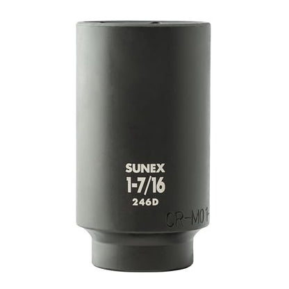 SUNEX TOOLS 2641, 1/2 Inch Drive Deep Impact Socket Set, 19-Piece, SAE, 3/8" - 1-1/2", Cr-Mo Alloy Steel, Radius Corner Design, Dual Size Markings, Heavy Duty Storage Case