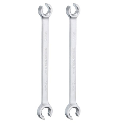 HARFINGTON 2pcs Flare Nut Wrench 10mm x 12mm High Carbon Steel Nickel Plating Wrench for DIY Hand-making Automotive Repairs and Household Maintenance - size: 10mm x 12mm