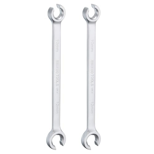 HARFINGTON 2pcs Flare Nut Wrench 10mm x 12mm High Carbon Steel Nickel Plating Wrench for DIY Hand-making Automotive Repairs and Household Maintenance - size: 10mm x 12mm
