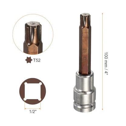 HARFINGTON 2Pcs Torx Bit Socket 1/2" Drive T52 S2 Steel 6 Point Head Long Screwdriver Drill Bits CR-V Steel Socket Adapter for Home Auto Axle Hex Nuts Bolts Repair - size: T52