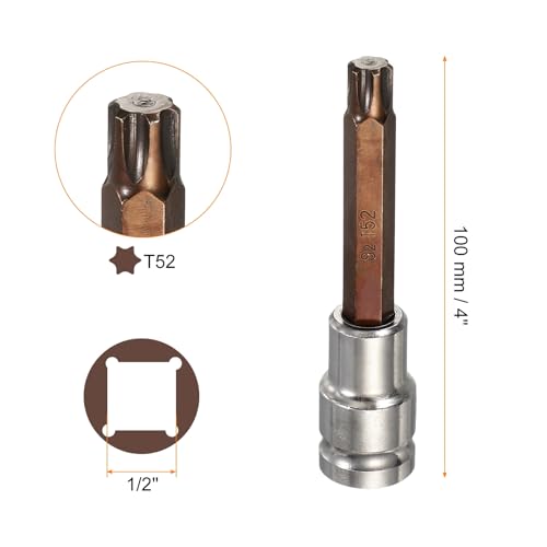 HARFINGTON Torx Bit Socket 1/2" Drive T52 S2 Steel 6 Point Head Long Screwdriver Drill Bits CR-V Steel Socket Adapter for Home Auto Axle Hex Nuts Bolts Repair - size: T52