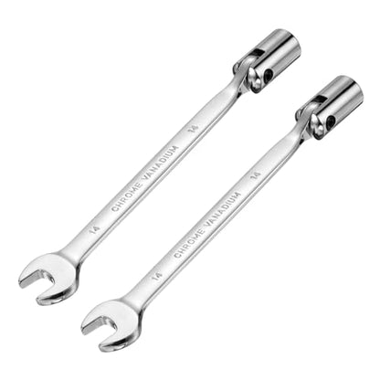 HARFINGTON 2 Pcs 14mm Swivel Head Socket Combination Spanner Wrench CR-V Steel Rotary Torx Socket Head Open End Wrenches Spanner Mirror Polishing for Auto Car Repairing - size: 14mm