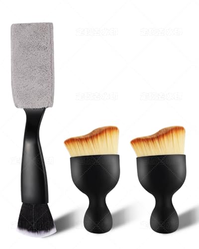 3PCS Car Interior Detailing Kit Soft Scratch-Free Dual Head Brush Set | Trilobal Bristle & Curved Design,Dashboard Vent Crevice Tool,Auto & Household Multi-Vehicle Gift Kit