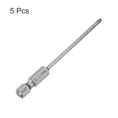 HARFINGTON 5pcs #0 Phillips Screwdriver Bit PH0 1/4" Hex Shank 3.15" (80mm) Long Magnetic S2 Steel Industrial Grade Screw Driver Bit Cross Head Electric Drill Bits 0.098" (2.5mm) Rod - size: PH0 x 80mm x 2.5mm