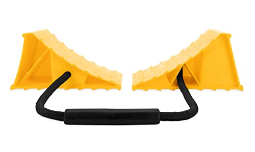 Camco Dual Standard RV Wheel Chock w/Rope - Heavy Duty Trailer Wheel Chock Constructed of Durable Plastic w/UV inhibitors - Features Rope Handle for Easy Removal - Use w/Tires Up to 26-in – 44470 - size: Dual Standard w/ Rope