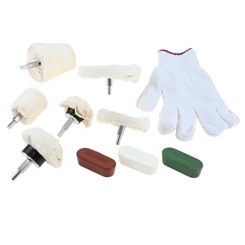 dophee 10Pcs Cloth Cotton Buffing Wheel Kit for Automotive Metal | Drill Polishing Pads Abrasive Wheel for Aluminum Stainless Steel Chrome Jewelry Wood Plastic Ceramic Glass