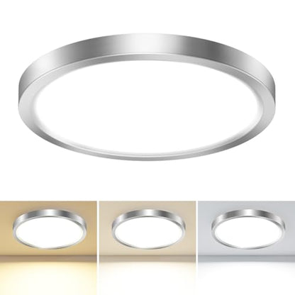 hepside 1PACK LED Flush Mount Ceiling Light Fixture Black, 9Inch 24Watt, 3000k/4500k/6000K Ceiling Light, Ultra Slim Flush Mount LED Ceiling Lamp for Bedroom, Living Room, Kitchen, Hallway - color: Brushed Nickel, size: 9Inch-1pack