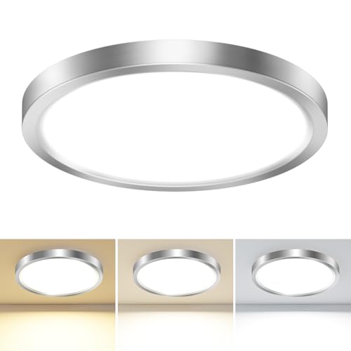 hepside 1PACK LED Flush Mount Ceiling Light Fixture Black, 9Inch 24Watt, 3000k/4500k/6000K Ceiling Light, Ultra Slim Flush Mount LED Ceiling Lamp for Bedroom, Living Room, Kitchen, Hallway - color: Brushed Nickel, size: 9Inch-1pack