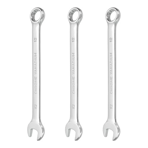 HARFINGTON 3Pcs Combination Wrench 12mm Metric 12-Point Box and Open End CR-V Steel Double Ended Spanner Tool for Automotive Pipe Furniture Machinery DIY Repair, Silver White - size: 12mm