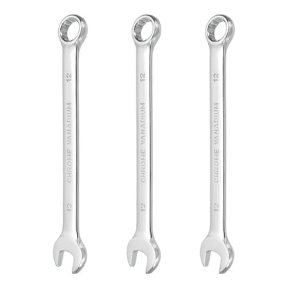 HARFINGTON 3Pcs Combination Wrench 12mm Metric 12-Point Box and Open End CR-V Steel Double Ended Spanner Tool for Automotive Pipe Furniture Machinery DIY Repair, Silver White - size: 12mm