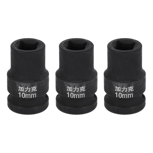 HARFINGTON 3pcs 4 Point Square Socket 1/2" Drive 10mm Metric Square Impact Socket CR-V Blackening Standard Wheel Sleeve Pneumatic Sleeve Tool for Auto Repair Mechanical Maintenance Home Use - size: 10mm