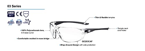 GE Safety Glasses, ANSI Z87.1, 03 Series, Anti-scratch Lens, 99.9% UV Protection, EN 166, 12 Pack - color: Gray