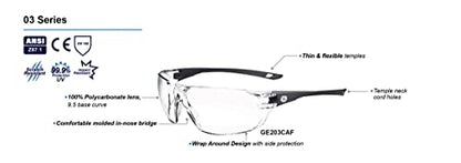 GE Safety Glasses, ANSI Z87.1, 03 Series, Anti-scratch Lens, 99.9% UV Protection, EN 166, 12 Pack - color: Gray