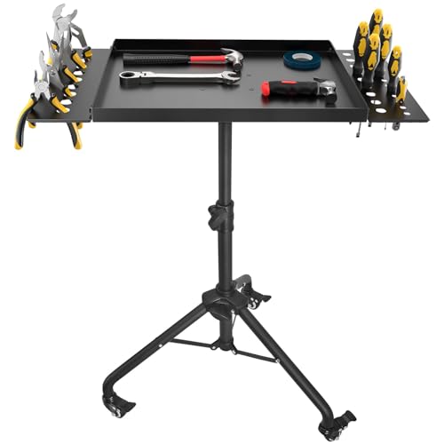 Rolling Tool Tray Cart, Mobile Work Table Tool Tray with 2 Tool Holder Metal Tattoo Tray Height Adjustable, Tool Table Rolling Utility Cart, Tray Cart Tool Storage for Salon Garage Bike Work Shop