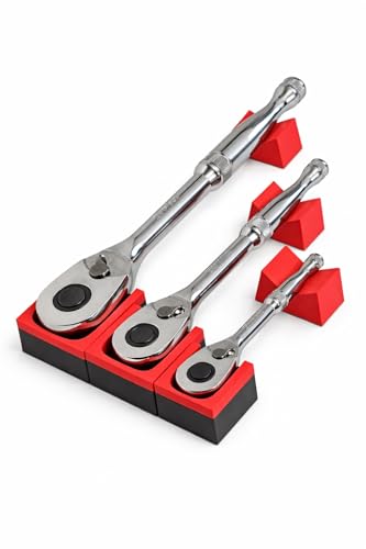 Modular Ratchet Organizer Kit Set with Strong Magnet – 3-Piece (1/4”, 3/8”, 1/2”) | Heavy-Duty Magnetic Socket Wrench Holder for Garage & Workshop (TOOLS NOT INCLUDED) - color: Red
