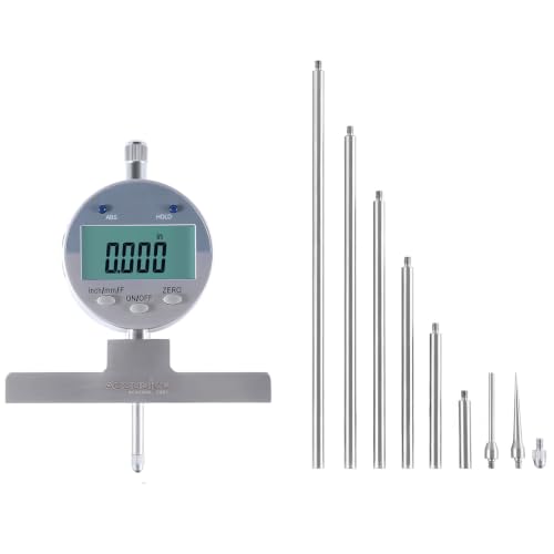 Accusize 0-22 in Digital Depth Gauge with Small-Hole Points, P103-0188 | 6 Connectable Rods, +/-0.001 in Accuracy, 0.0005 in Resolution, 4 in Base, 3/8 in Stem - size: 0-22" Digital