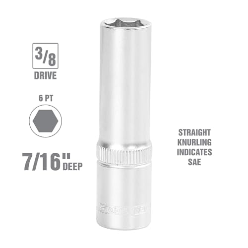 OEMTOOLS 22343 7/16" SAE Deep Socket, 3/8" Drive Sockets, Individual Sockets, Thin Wall Design for Tight Spaces, Easy Identification, Hex Automotive Tool