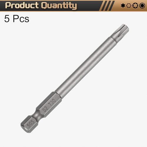 HARFINGTON 5pcs T30 Torx Head Screwdriver Bit 1/4" Hex Shank 3.15" (80mm) Long Magnetic No Hole Tip Tamper Proof 6 Point Star Screw Driver Drill Bits S2 Steel Industrial Power Screwdrivers - size: T30 x 3.15"(80mm)