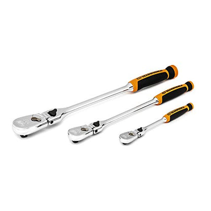 GEARWRENCH 3 Pc. 1/4", 3/8" & 1/2" Drive 90 Tooth Dual Material Locking Flex Head Ratchet Set - 81298T, Multi, One Size - style: 90 Tooth Dual Material Locking Flex Head