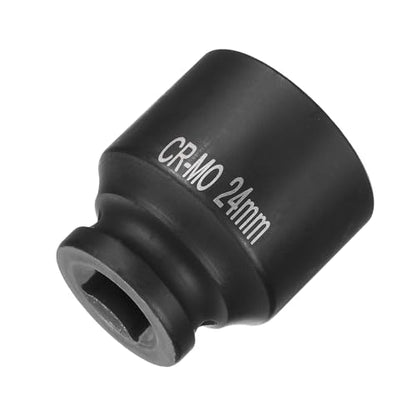 HARFINGTON 4 Point Square Socket 1/2" Drive 24mm Metric Square Impact Socket CR-MO Blackening Standard Wheel Sockets Pneumatic Socket Tool for Auto Repair Mechanical Maintenance Home Use - size: 24mm