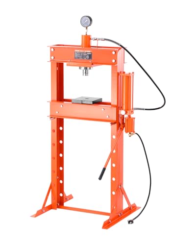 VEVOR Hydraulic Shop Press, 30 T H-Frame Pneumatic Shop Press with Press Plate & Triangular Support, Stable Garage Floor Adjustable Hydraulic Press with Relief Valve, Fit for Bending & Straightening - size: 30T