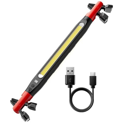Magnetic Under Hood Work Light Bar, 3000LM Rechargeable LED Light Bar with 360° Rotating Clamps, Hooks and N50 Magnets, Waterproof Magnetic Hood Light for Camping, Emergency, Car Repair, Jobsite