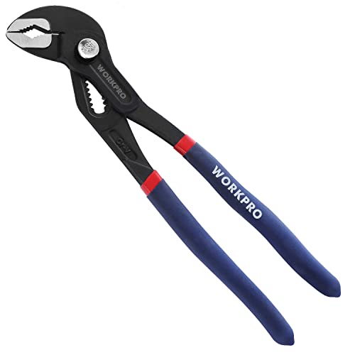 WORKPRO 10-Inch Groove Joint Pliers, Fast Adjust Tongue and Groove Pliers | CR-V Water Pump Pliers with V-Jaw Design & Comfort Grips for Plumbing, Auto & Home Repair - size: 10-Inch