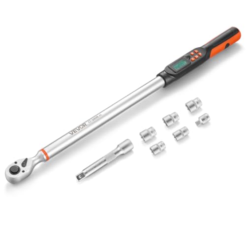 VEVOR Torque Wrench Set 1/2" Drive Digital Torque Wrench 4 Display Units, ±2% Accuracy, LCD Screen, with Buzzer and LED Indicator, with Sockets, Extension Bar, Adapter, for Automotive Repair